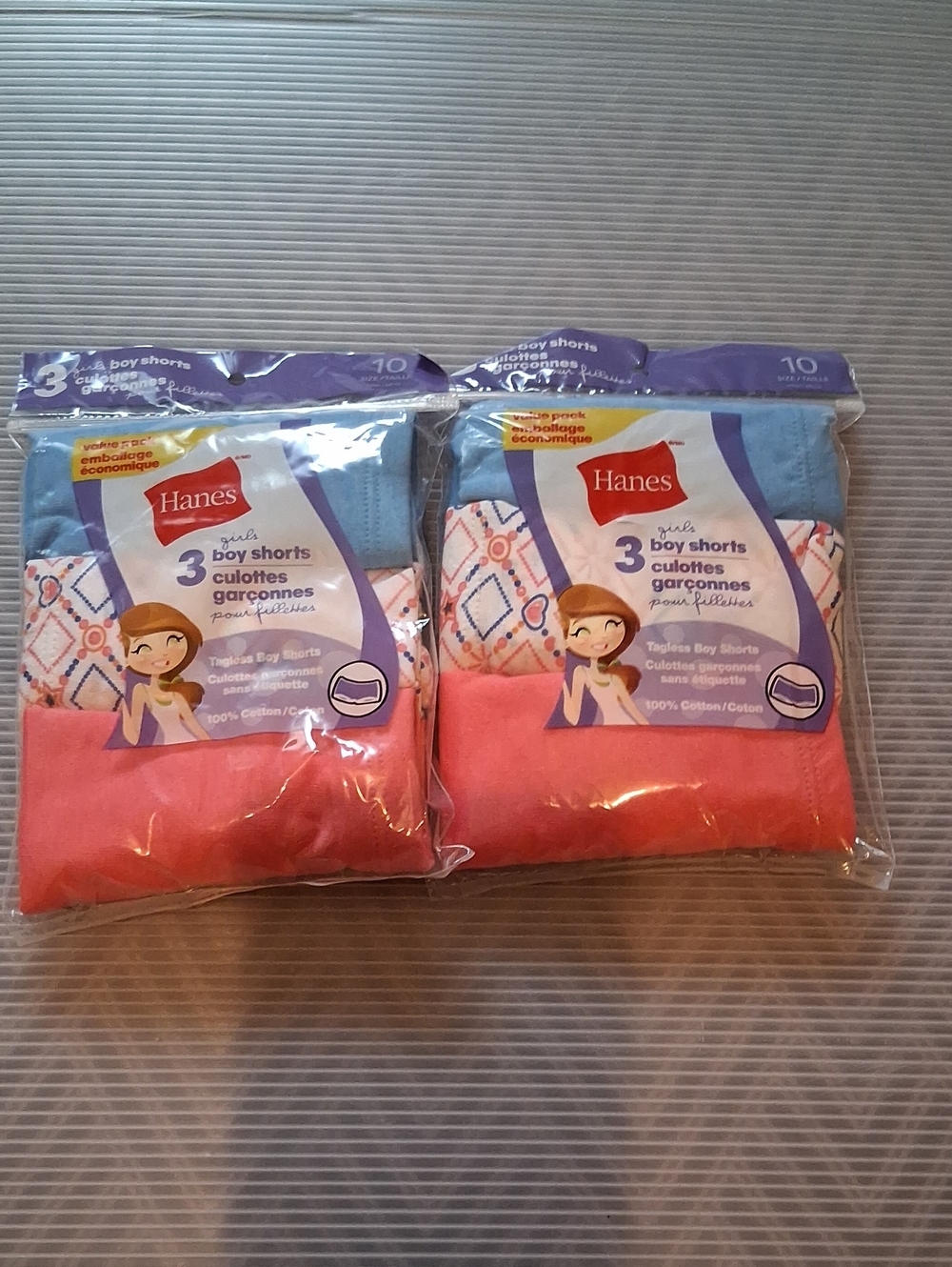 Hanes Girls 3-Pack Boyshorts in Pink, Light Blue & Pattern